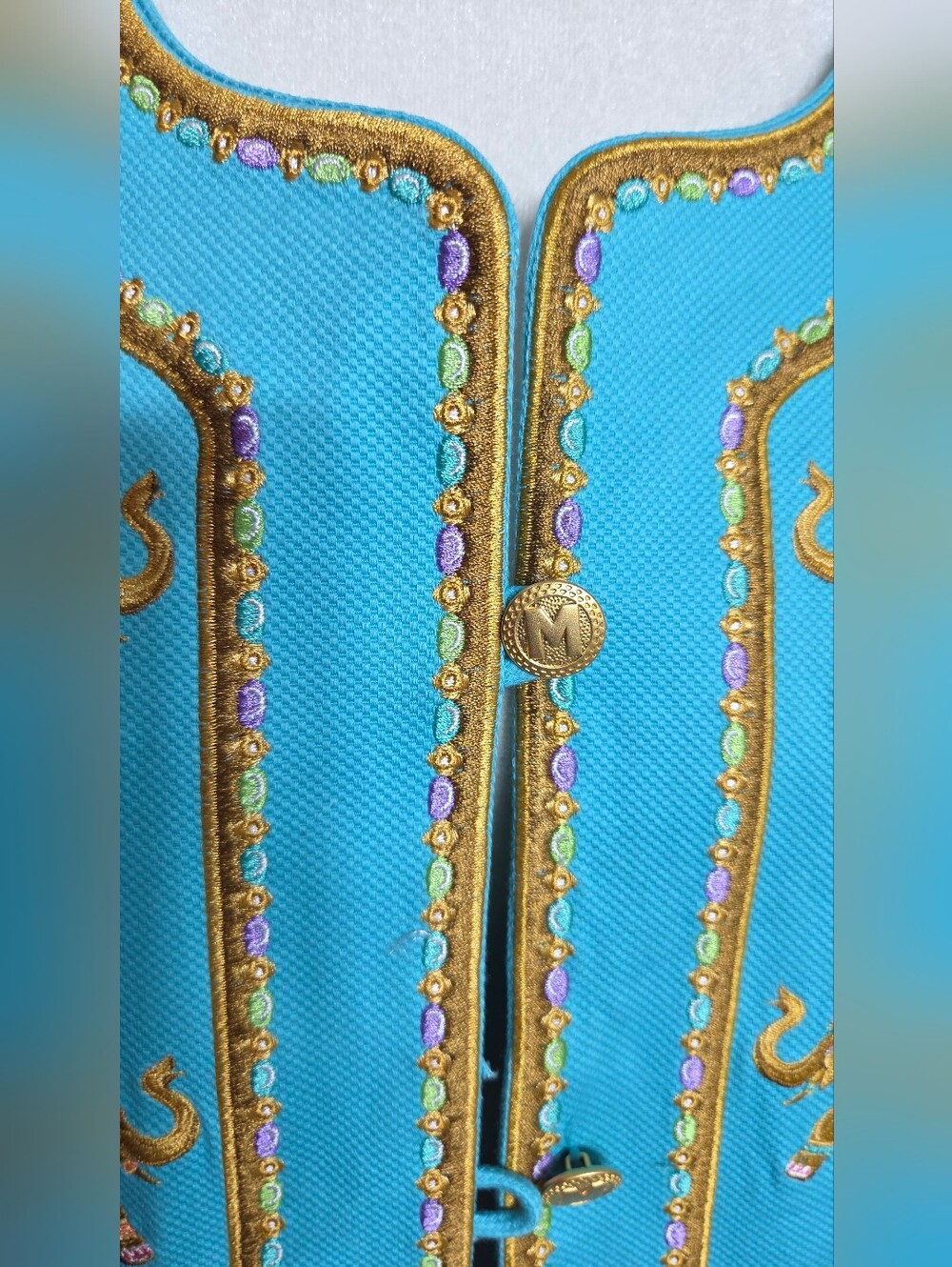 Vintage Bob Mackie Wearable Art Turquoise Elephant Embroidered Jacket - Picture 7 of 16